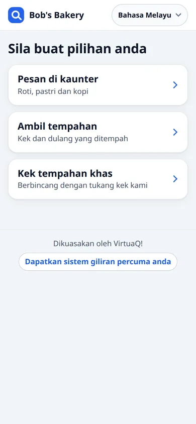 Bahasa Melayu ನಲ್ಲಿ ಗ್ರಾಹಕರ ಫೋನಿನ ಪರದೆ